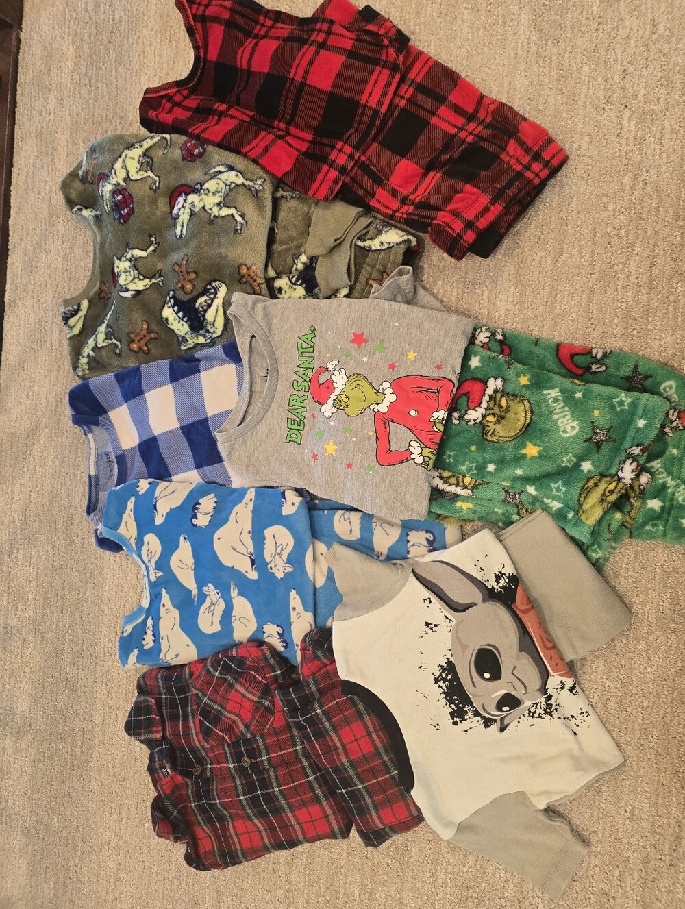 Kids One-Piece Pajama Bundle in Red, Green, Blue, Gray